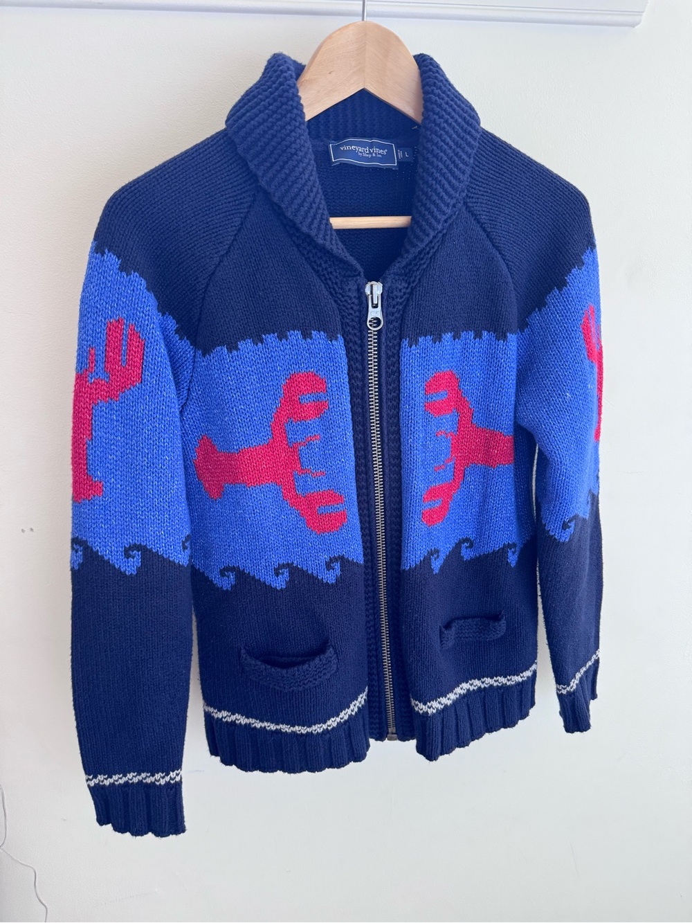 Vineyard Vines Navy & Bright Blue Lobster Zip Sweater